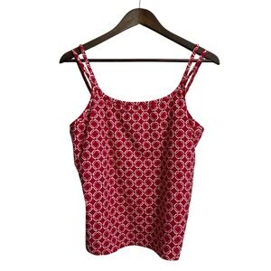 Lands End tankini womens 18 colorful red pink geometric beach pool cruise circle